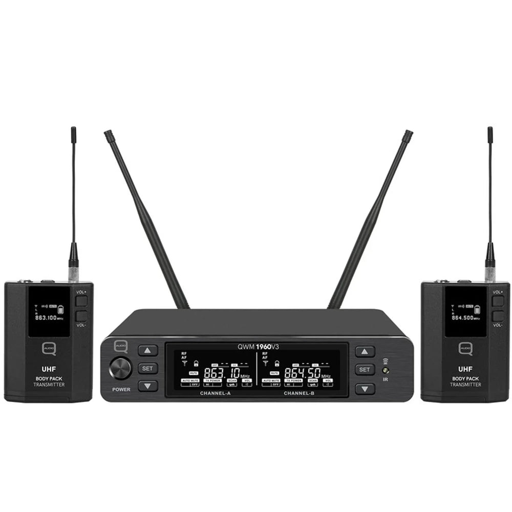 Q-Audio QWM 1960 V3 BP UHF Beltpack Dual Channel True Diversity Wireless Microphone  606�614MHz