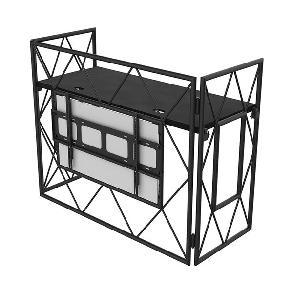 Ultimax TrussBooth-BK Black Aluminium Truss DJ Booth with Versa TV Mount and Shelf