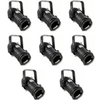 Eight black Pulse Par16 BlackBirdie par cans with gel frames