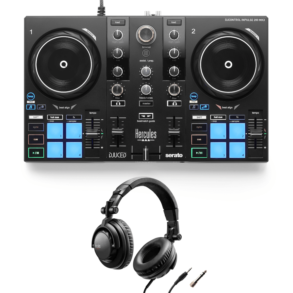Hercules DJControl Inpulse 200 MkIII DJ controller with HDP DJ45 headphones