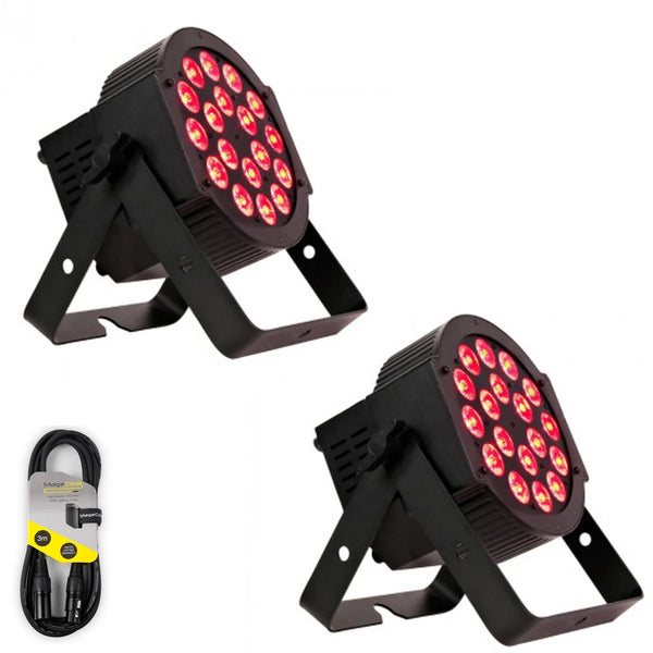 2 x ADJ 18P Hex 18 x 12w RGBWA+UV LED Par Can With DMX Cable