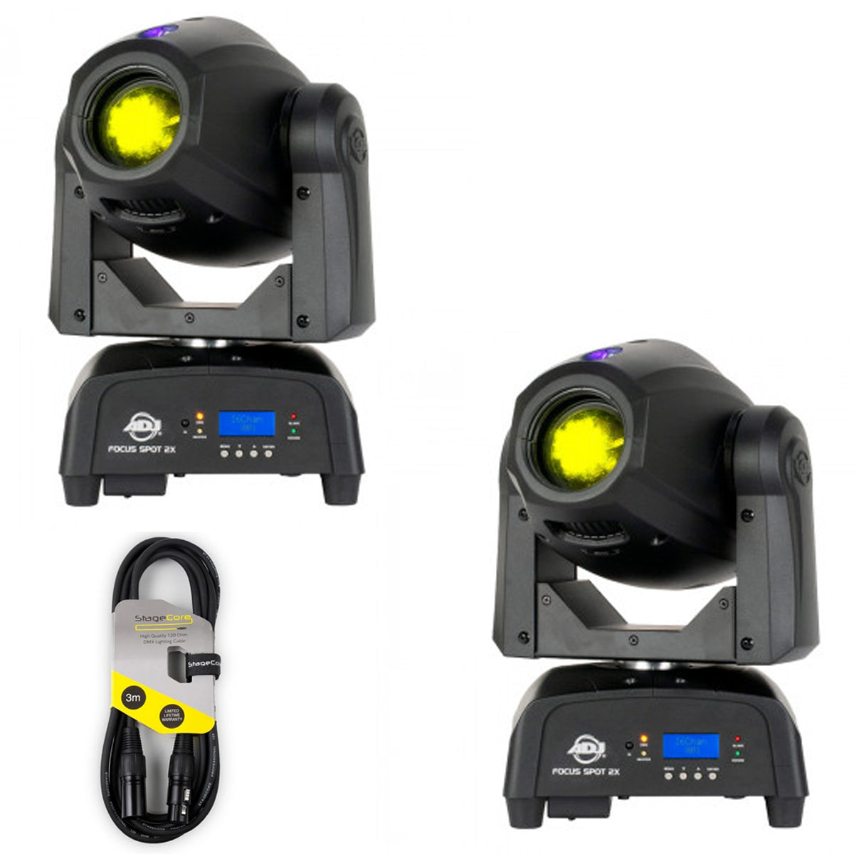 2 x ADJ Focus Spot 2X Moving Head With DMX Cable