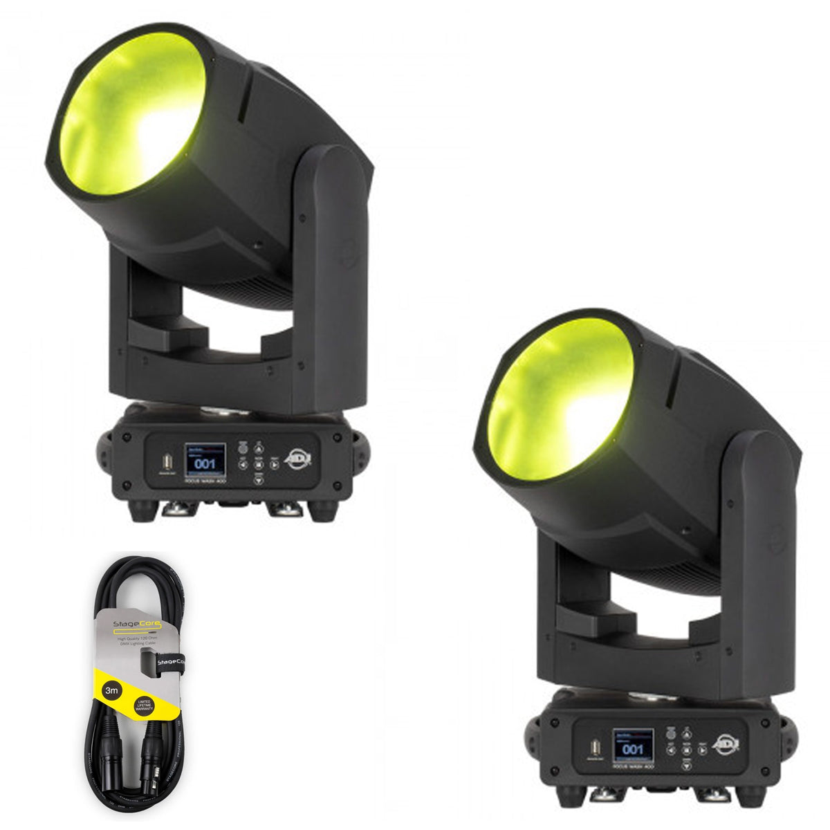 2 x ADJ Focus Wash 400 LED Moving Head With DMX Cable