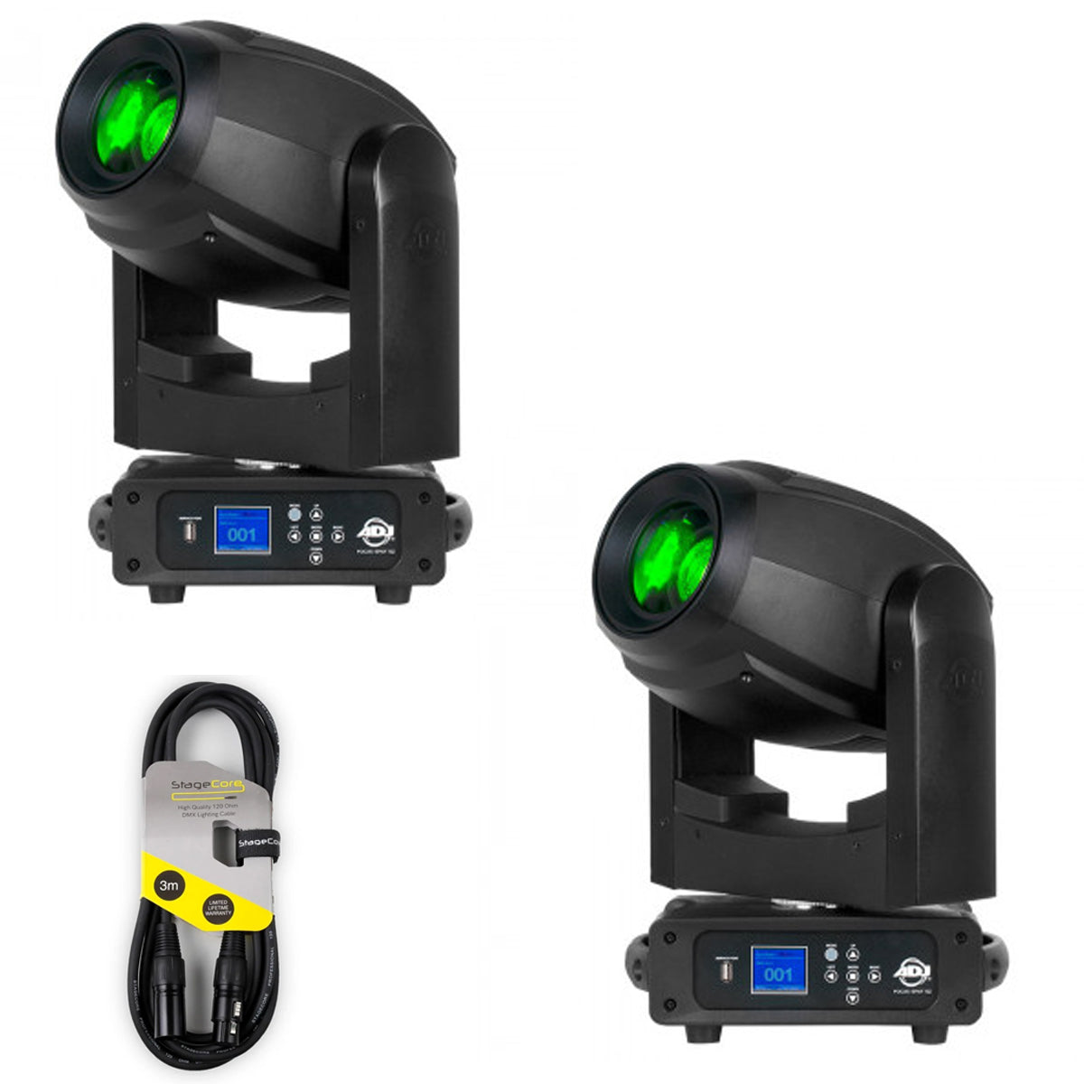 2 x ADJ Focus Spot 5Z Moving Head With DMX Cable