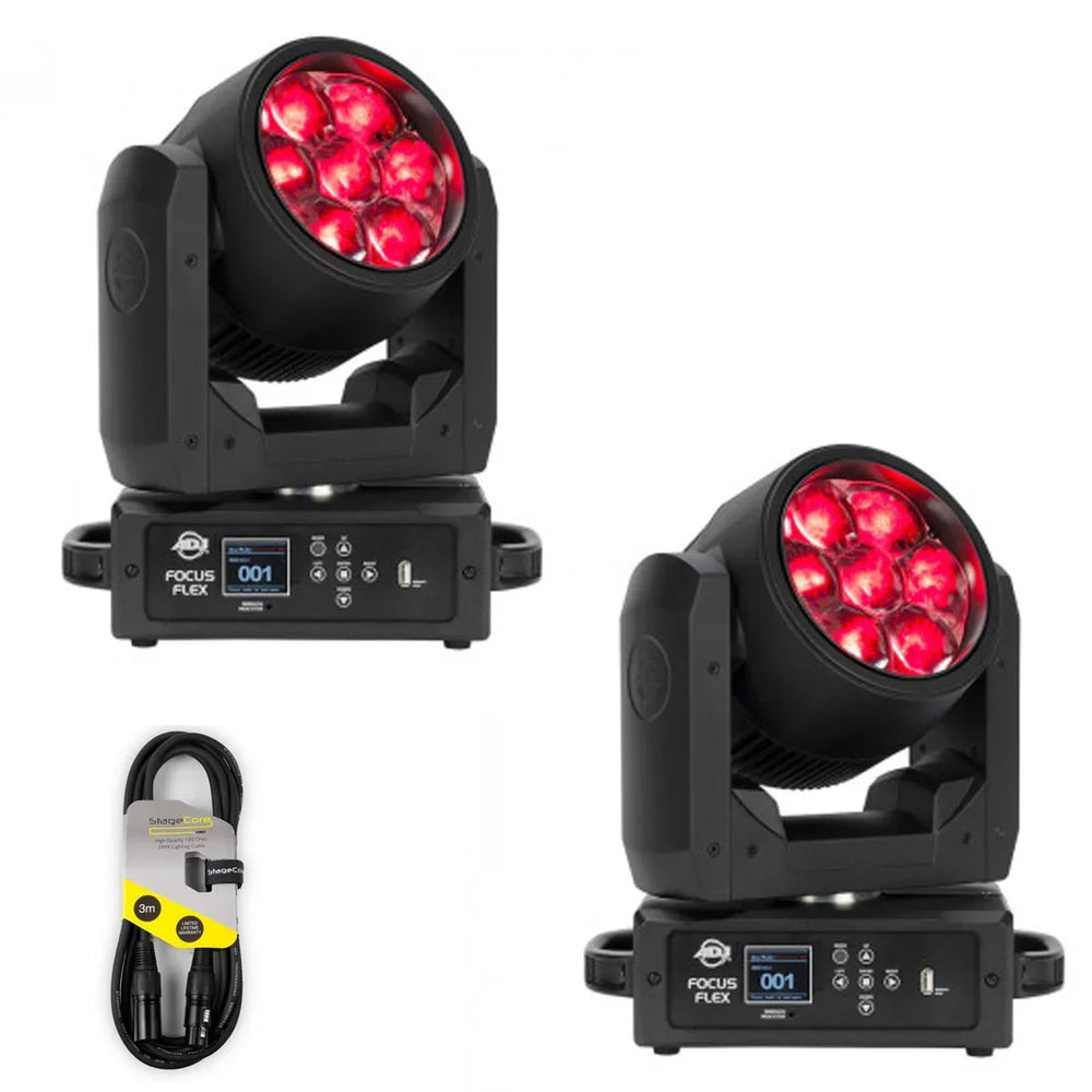 2 x ADJ Focus Flex 7 x 40w RGBW LED Moving Head With DMX Cable