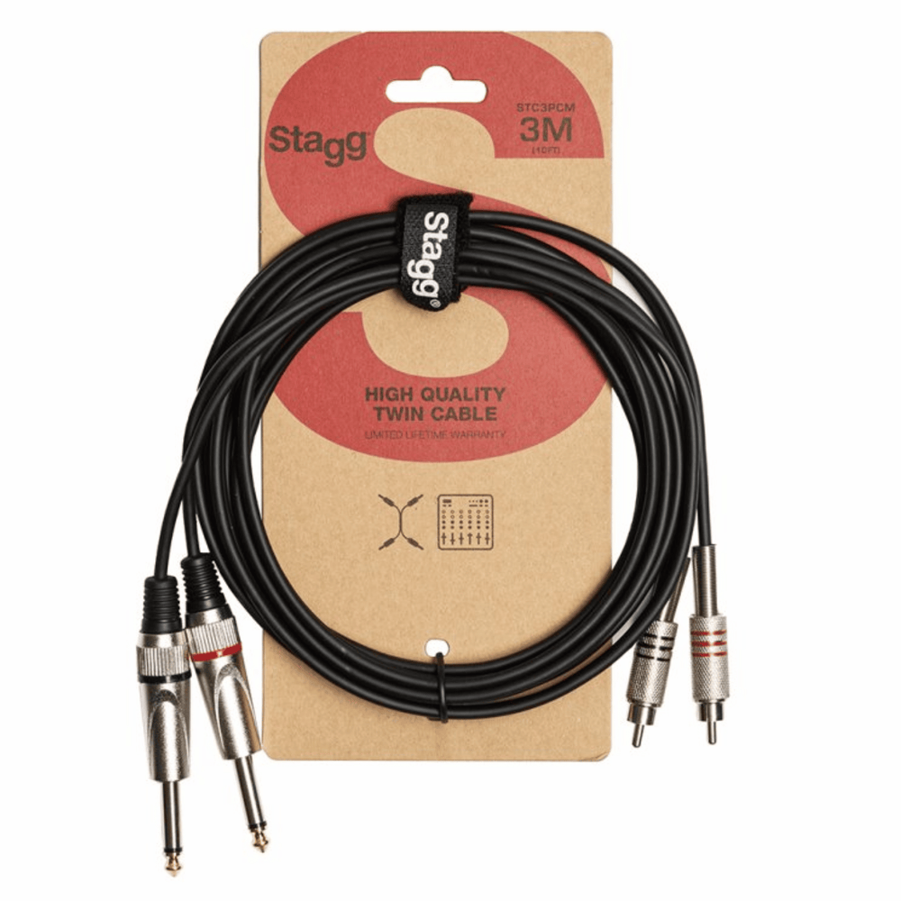 Stagg STC3PCM 3M Twin 6.3mm 1/4" to Twin RCA/Phono Lead