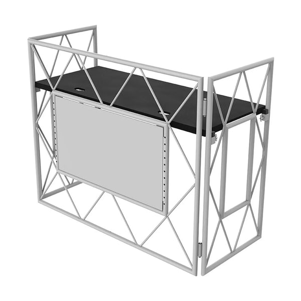 Ultimax TrussBooth-WH White Aluminium Truss DJ Booth with Versa TV Mount and Shelf