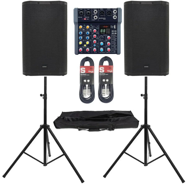2 x Citronic CASA-12A Active Speakers with Mixer, Stand & Cables