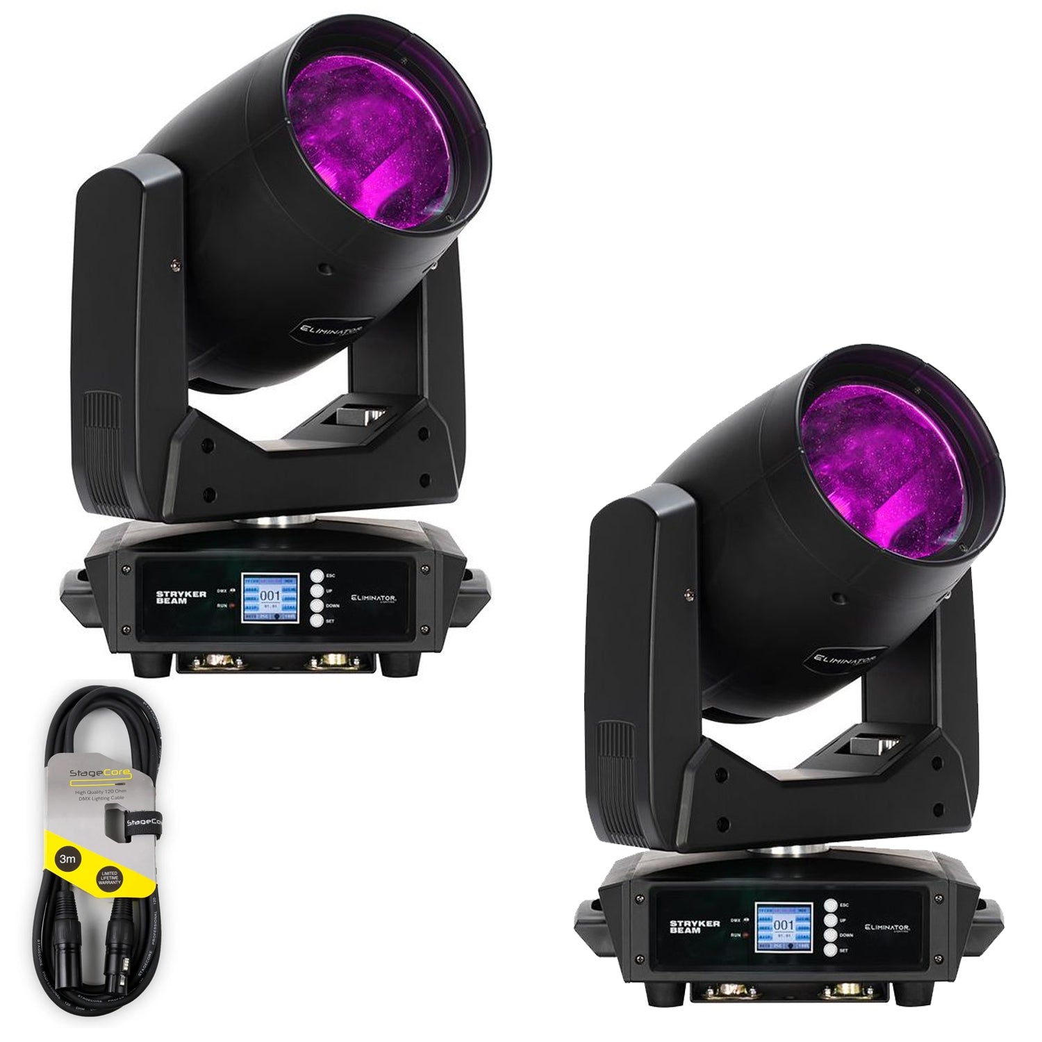 2 x Eliminator Lighting Stryker Beam Moving Head with DMX Cable