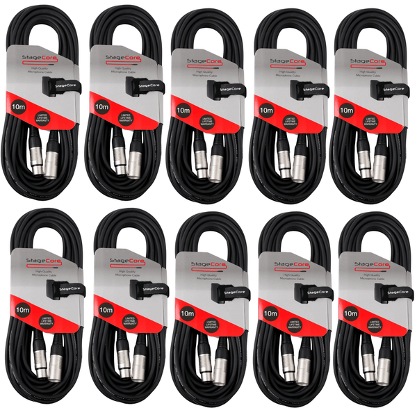 10 x Stagecore 10m XLR Microphone Cable Black