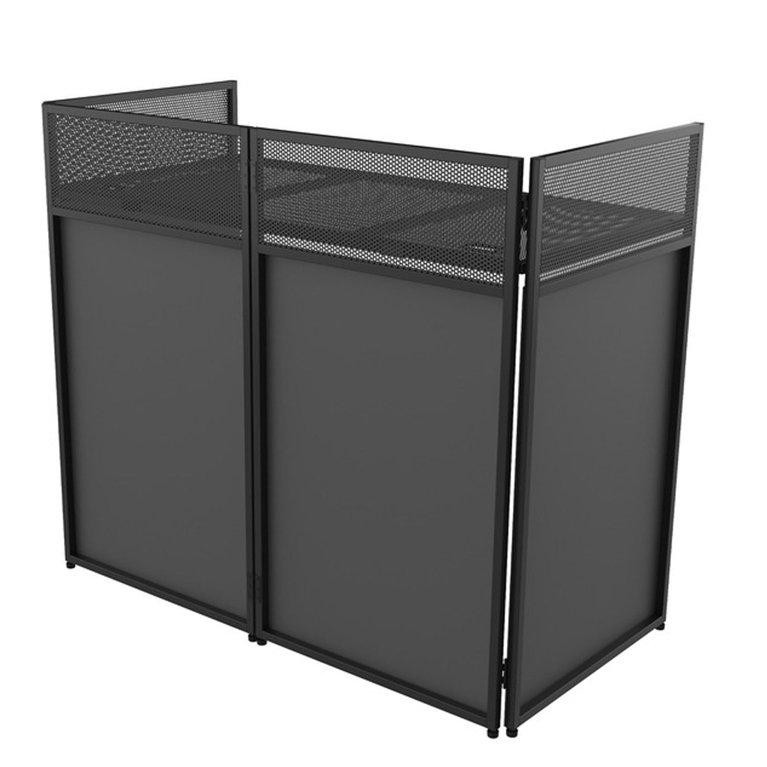 “Ultimax DJCombiBooth XL with scrims illuminated by LED lighting for DJ performance”