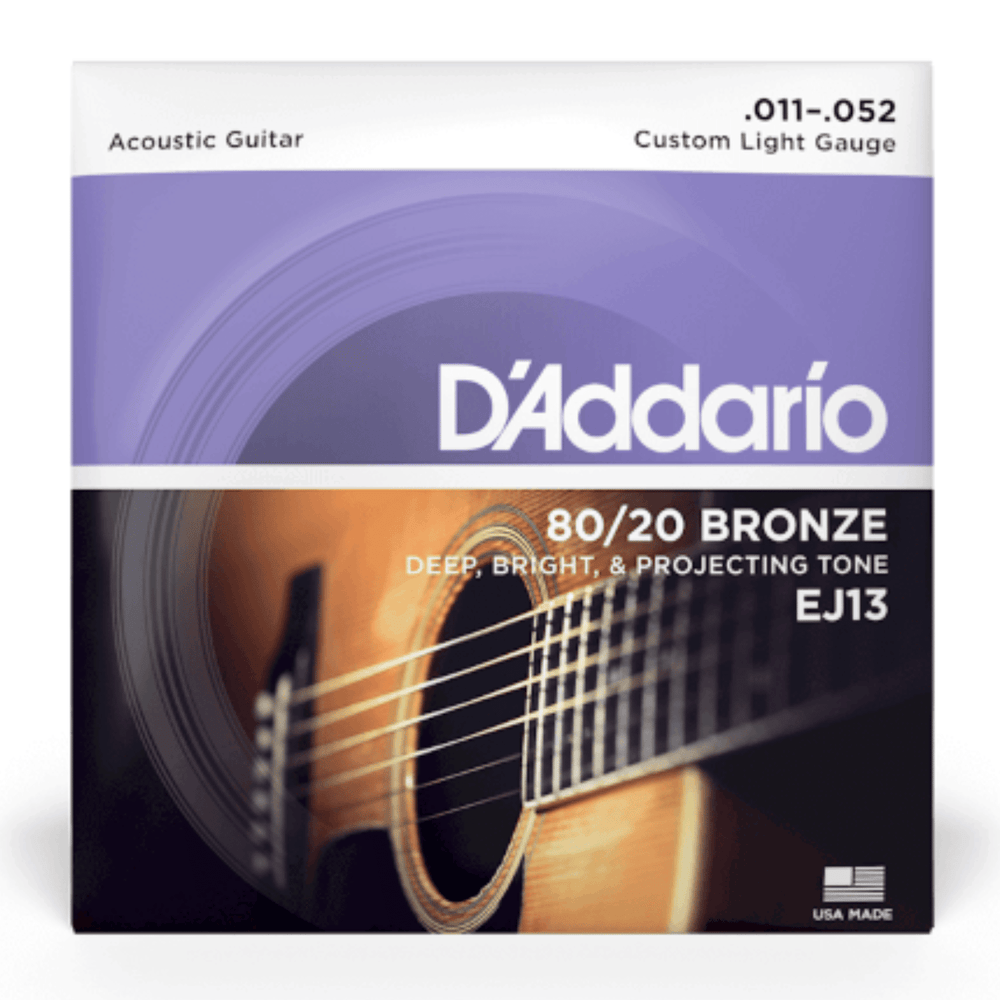D’Addario EJ13 custom light acoustic guitar strings 11-52 3 pack