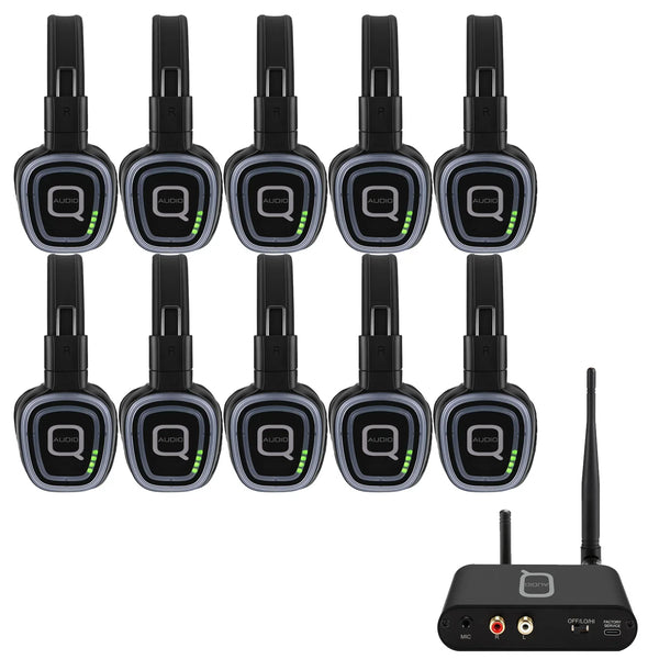 Q-Audio Silent Disco Bundle with 1 x Transmitter and 10 x Headphones