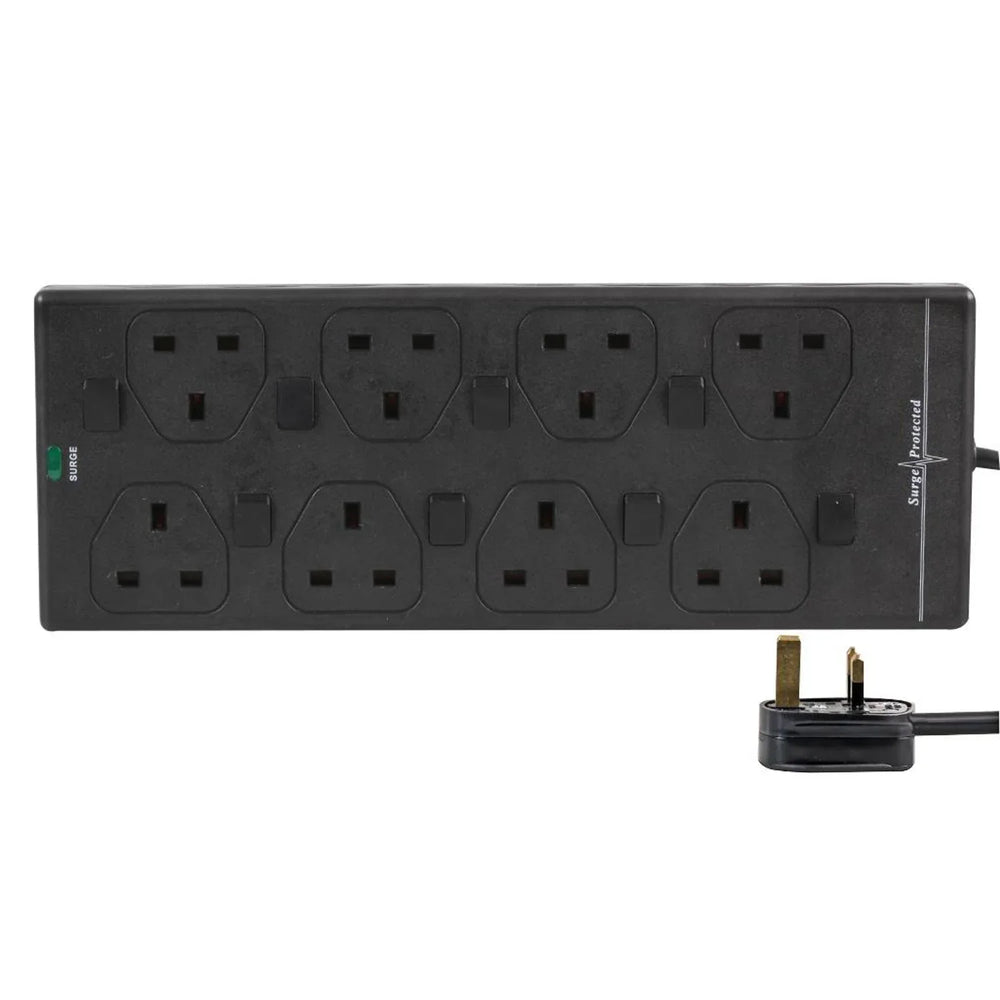 Pro Elec 8 Gang Switched Surge Protected Extension Lead, 5m, Black