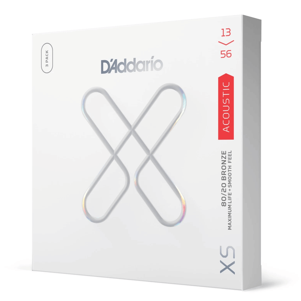 D'Addario 13-56 Medium, XS 80/20 Bronze Coated Acoustic Guitar Strings 3-Pack
