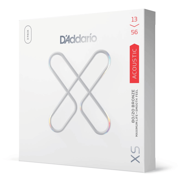 D'Addario 13-56 Medium, XS 80/20 Bronze Coated Acoustic Guitar Strings 3-Pack