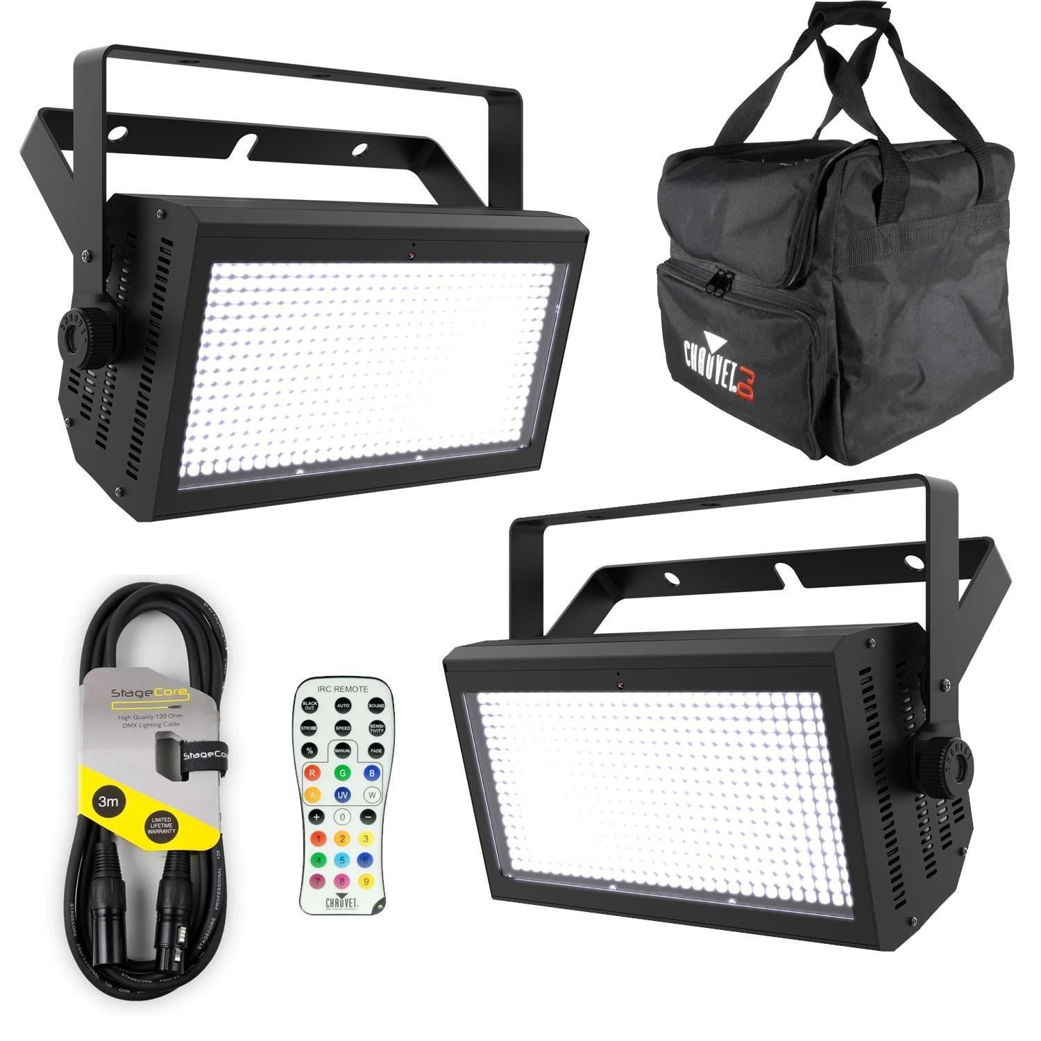 2 X Chauvet DJ Shocker Panel 480 Blinder Strobe Effect Light with DMX Cable, Bag and Remote - DY Pro Audio