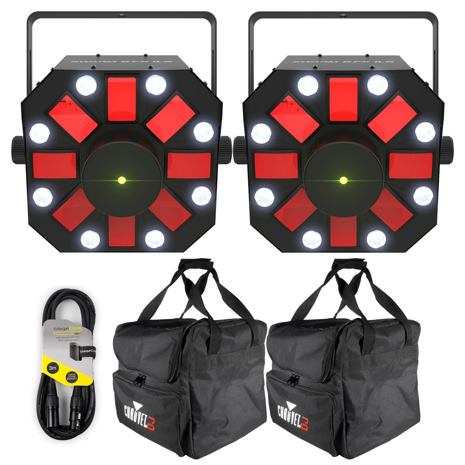 2 x Chauvet DJ Swarm 5 ILS FX 3-in-1 Lighting Effect with Carry Bags and Cable - DY Pro Audio