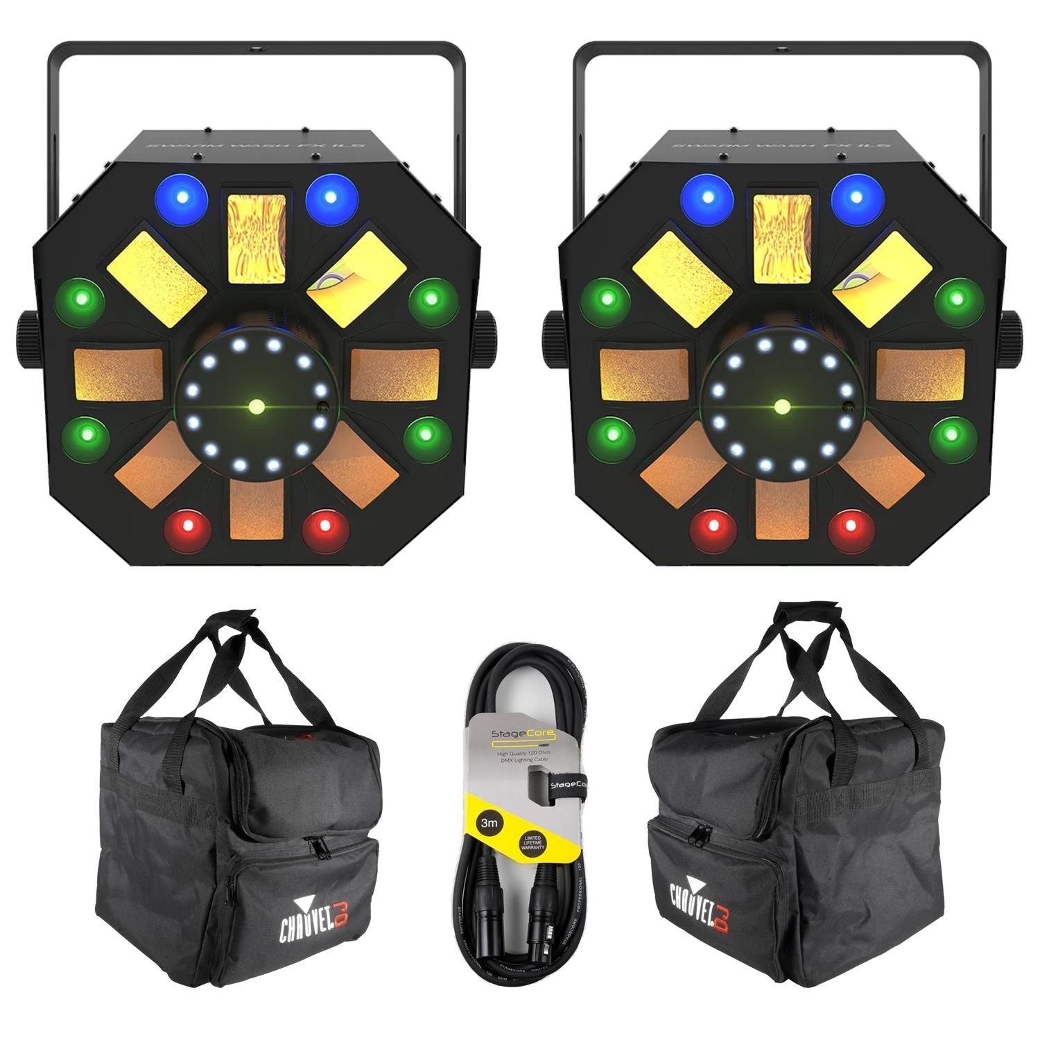 2 X Chauvet DJ Swarm Wash FX ILS Lighting Effect With Carry Bags and Cable - DY Pro Audio