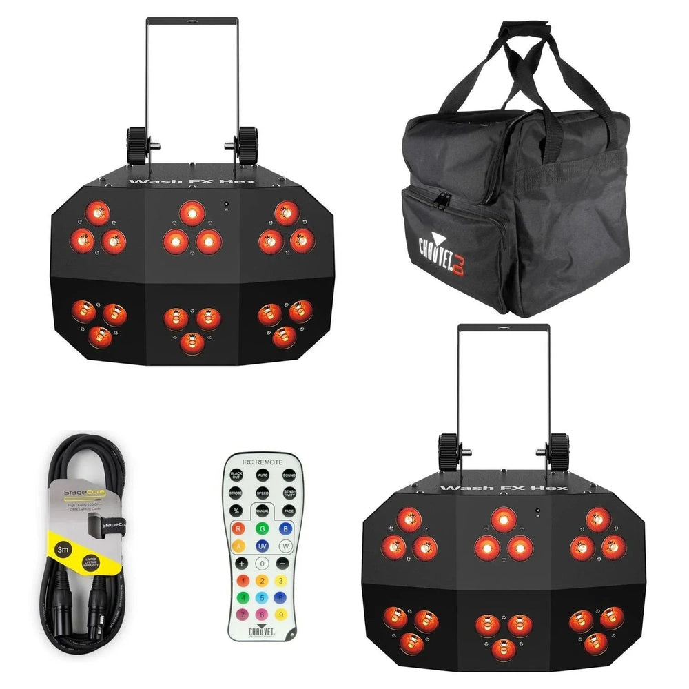 2 x Chauvet DJ Wash FX Hex ILS Multi-Effect Light With Carry Bag, DMX Cable and Remote