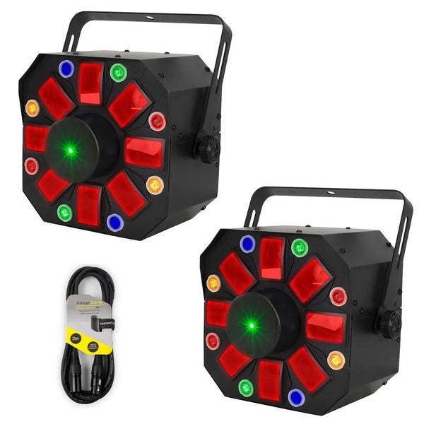 2 X Elimitator Lighting Furious Three RG 3-in-1 Effect Light With DMX Cable - DY Pro Audio
