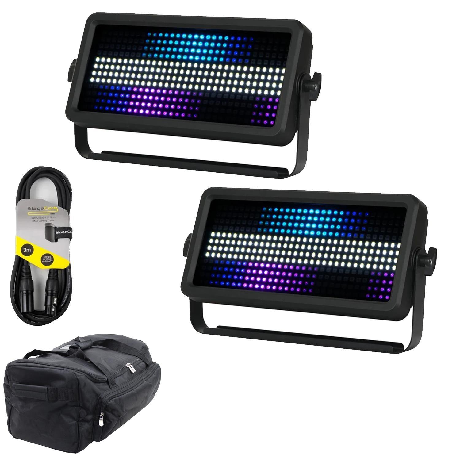2 x Equinox Blitzer Impact 384 Strobe Effect Light with DMX Cable & Carry Bag - DY Pro Audio