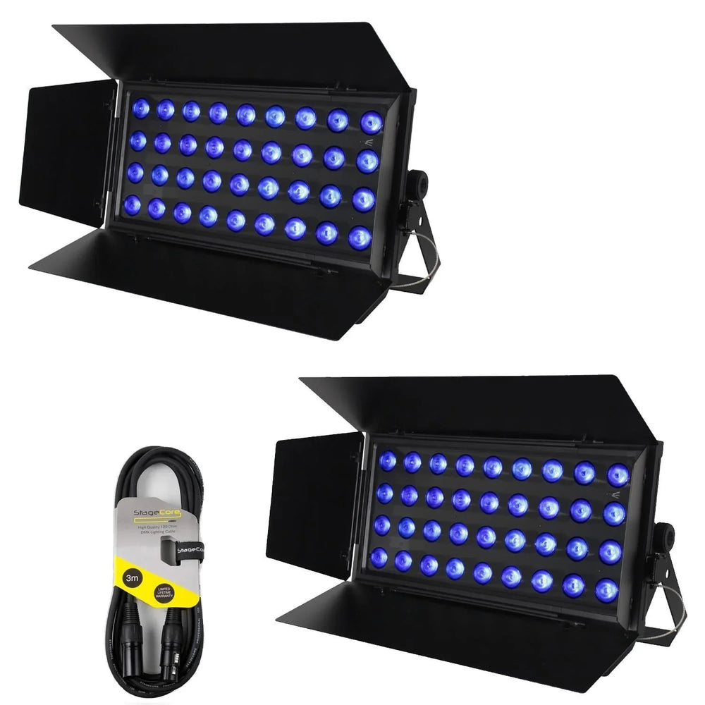 2 x Equinox Cabaret Colour LED Flood Wash Light With DMX Lead