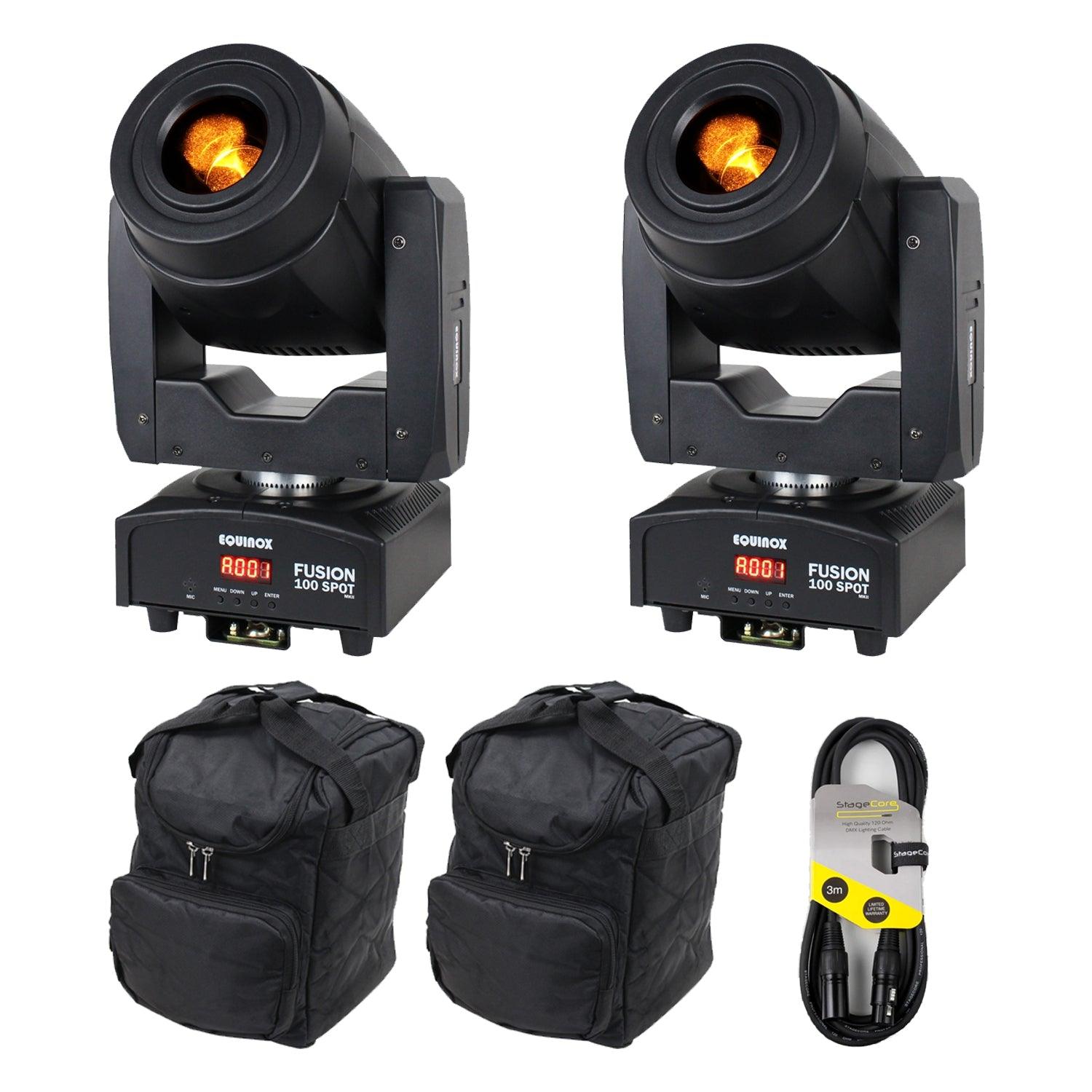 2 x Equinox Fusion 100 Spot MKII Moving Head with Carry Bag & Cables - DY Pro Audio