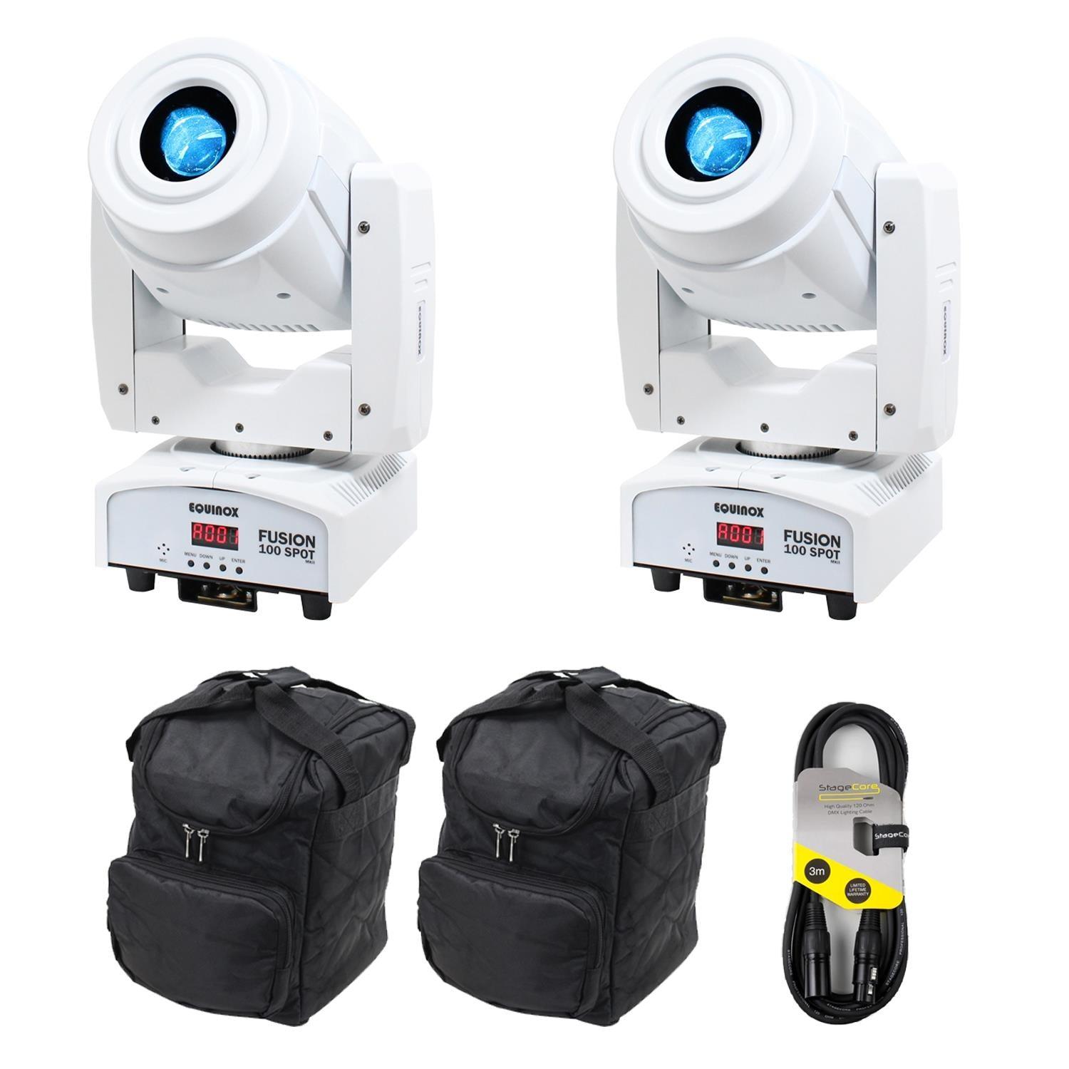 2 x Equinox Fusion 100 Spot MKII White Moving Head with Carry Bag & Cables - DY Pro Audio