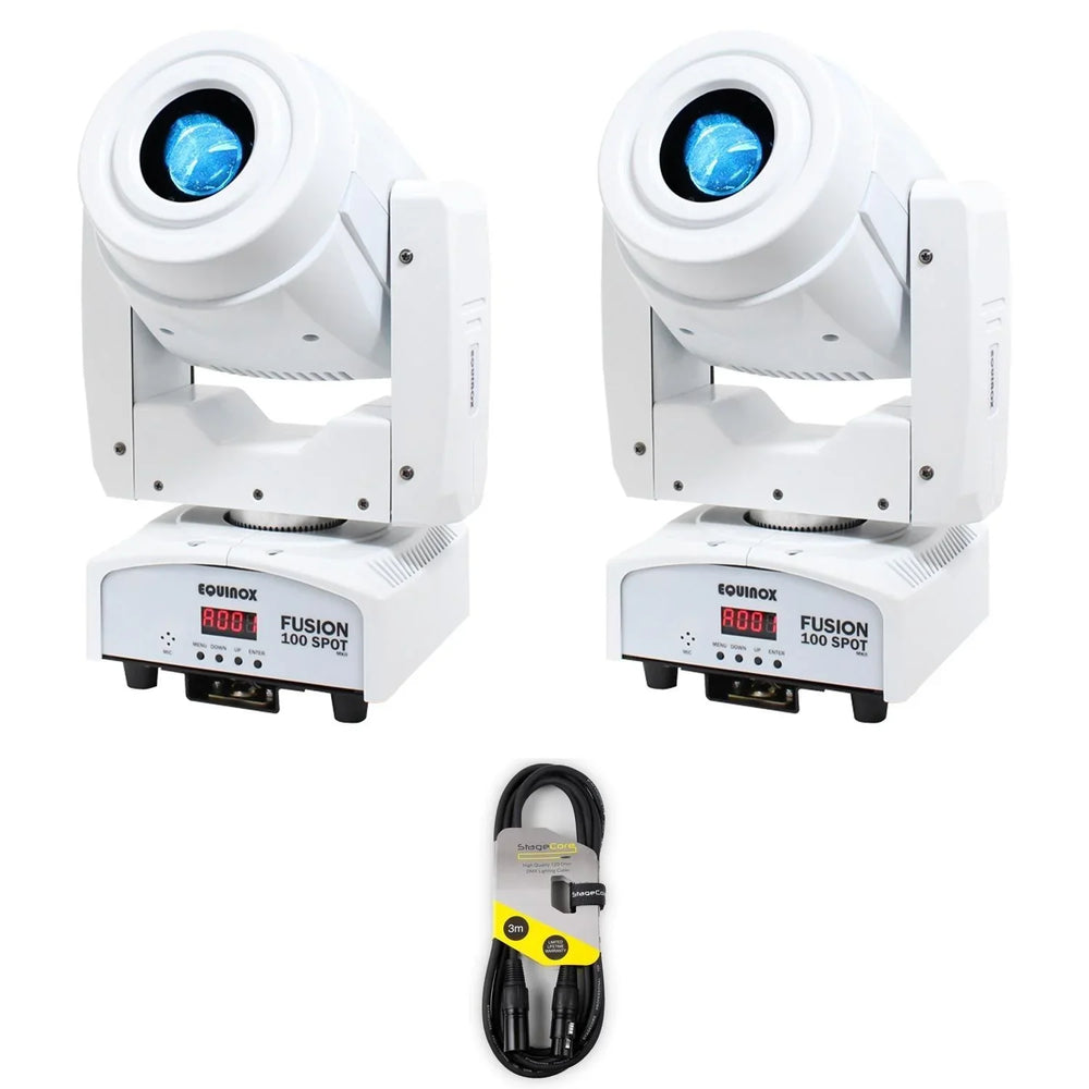 2 x Equinox Fusion 100 Spot MKII White with DMX Cable - DY Pro Audio