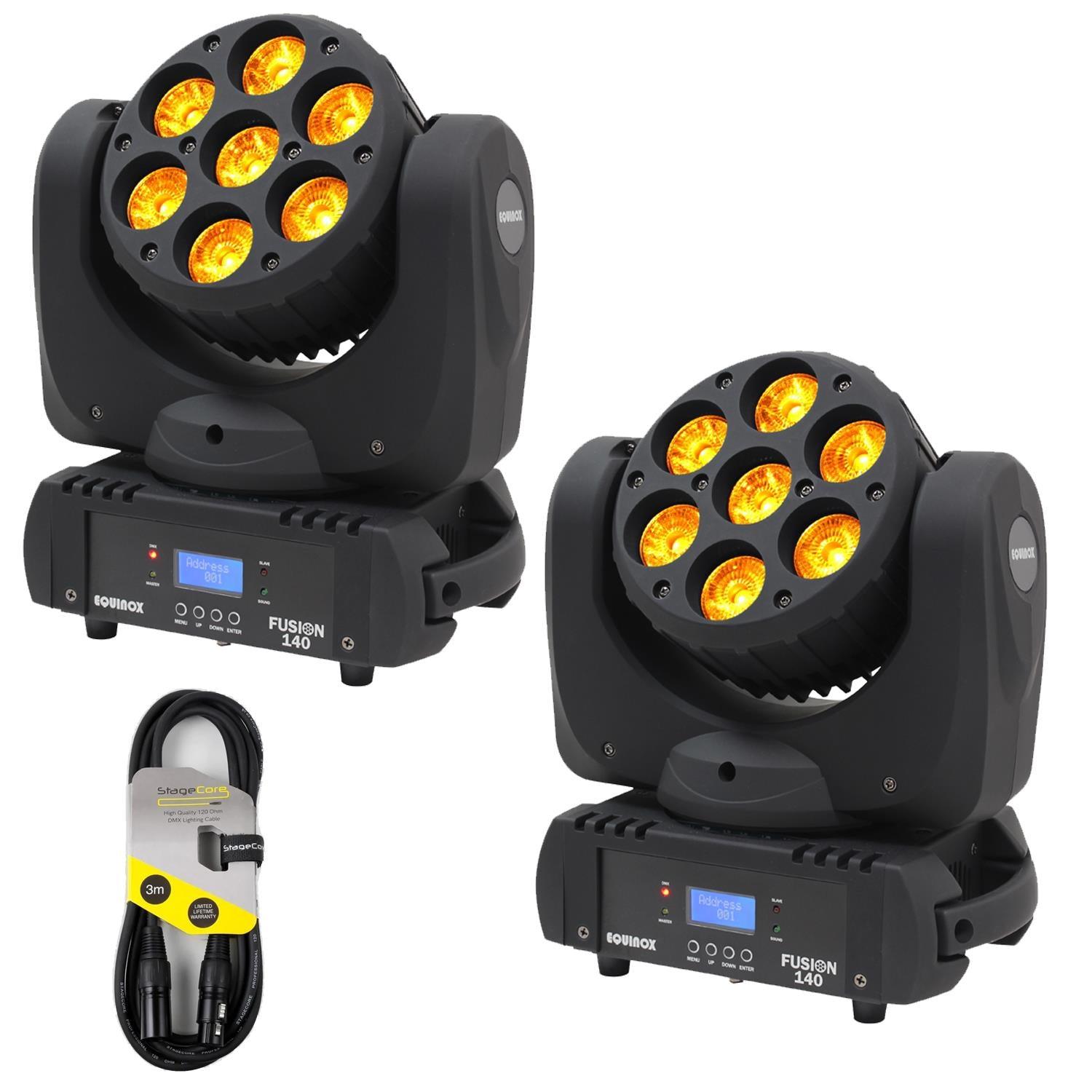 2 x Equinox Fusion 140 Moving Head Wash with DMX Cable - DY Pro Audio