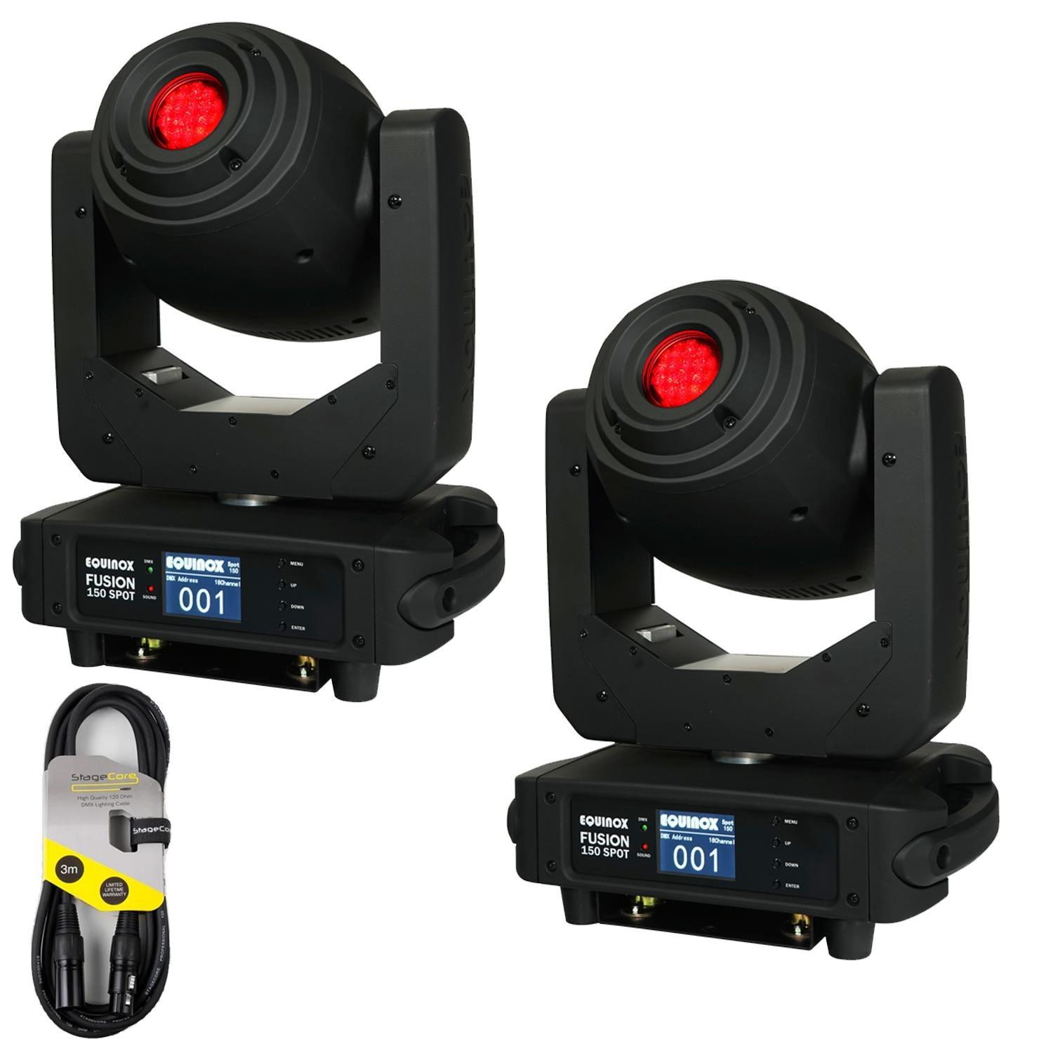2 x Equinox Fusion 150 Spot Moving Head with DMX Cable - DY Pro Audio