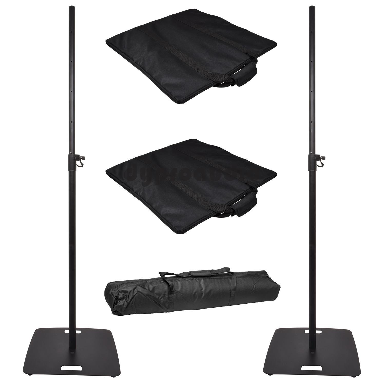2 x QTX Speaker Stand Black with Square Base with Carry Bags - DY Pro Audio