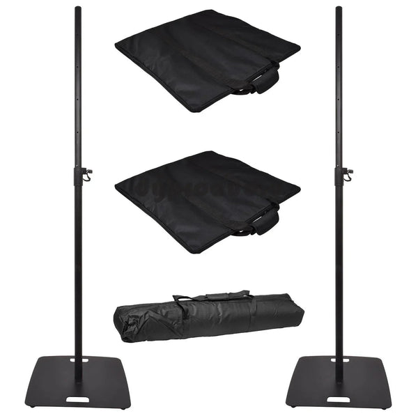2 x QTX Speaker Stand Black with Square Base with Carry Bags