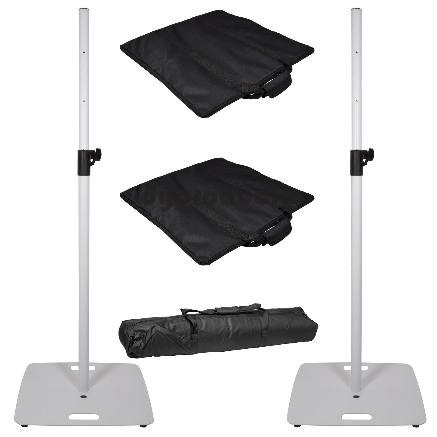 2 x QTX Speaker Stand with Square Base White with Carry Bags - DY Pro Audio