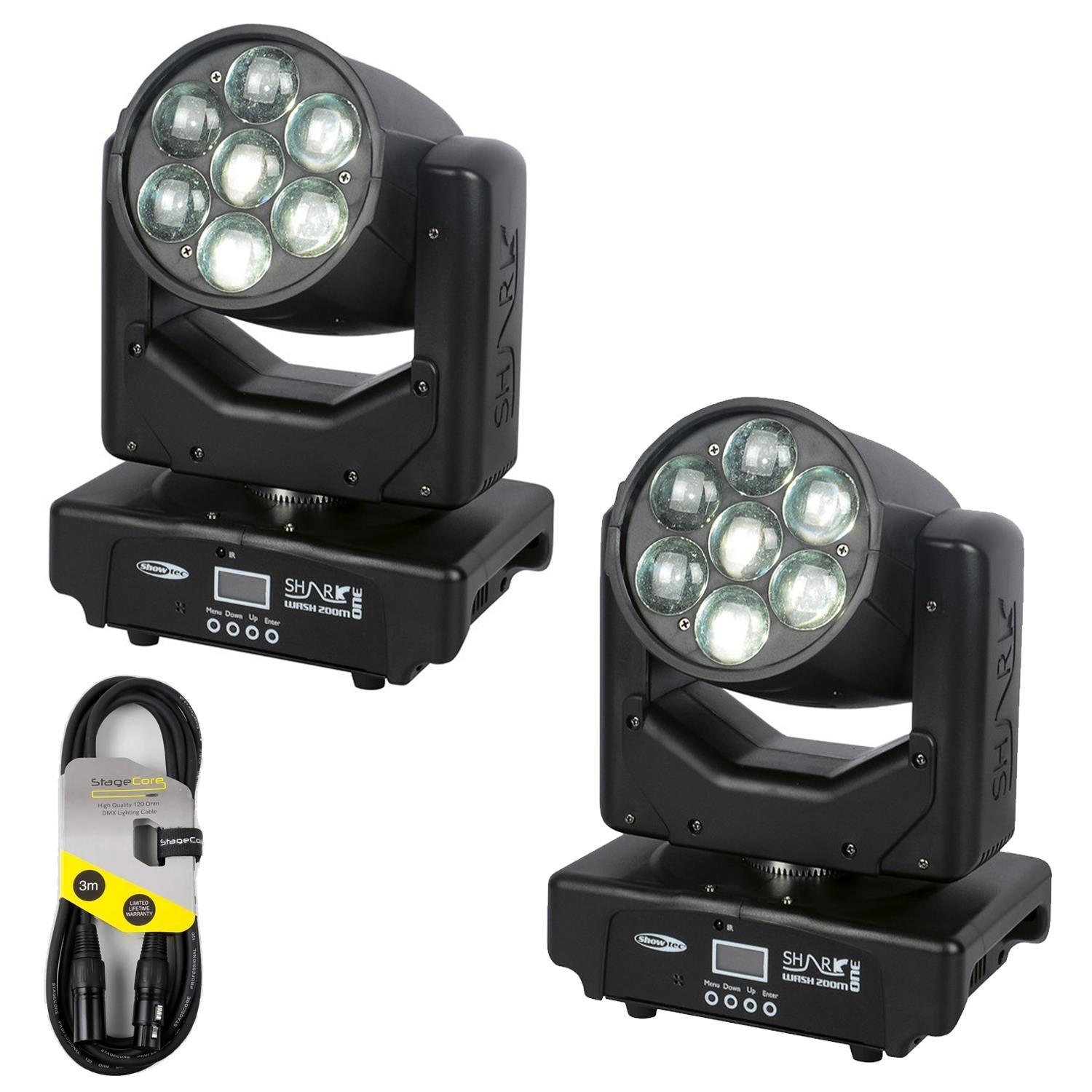 2 X Showtec Shark Wash Zoom One 7 x 15 W RGBW LED Wash Moving Head With DMX Cable - DY Pro Audio