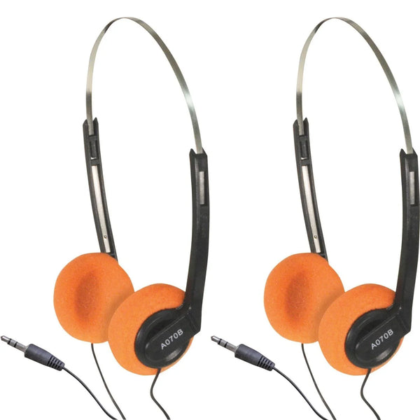 2 x Soundlab Lightweight Stereo Headphones with Orange Pads