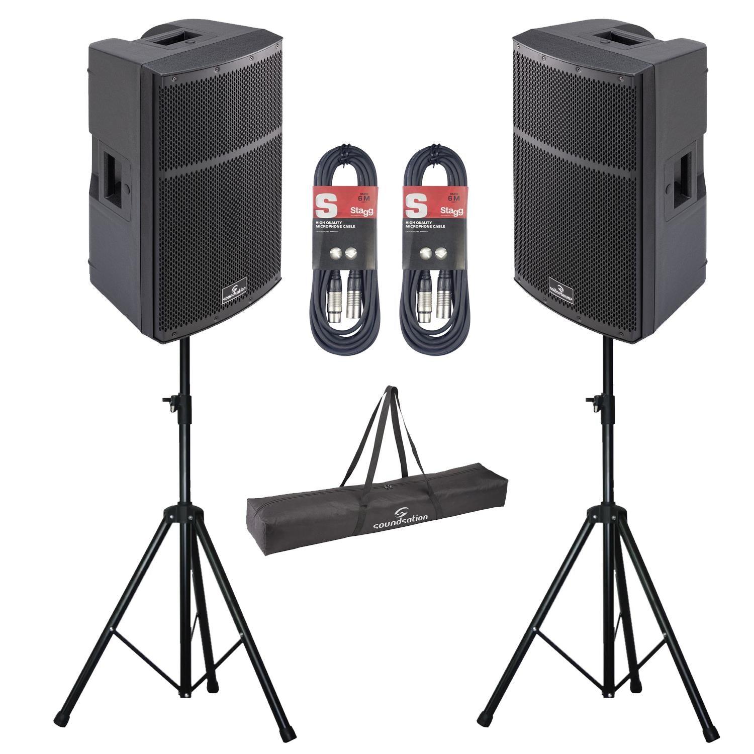 2 x Soundsation Hyper-Pro 12 Plus 12" Active Speaker with Stands and Cables - DY Pro Audio