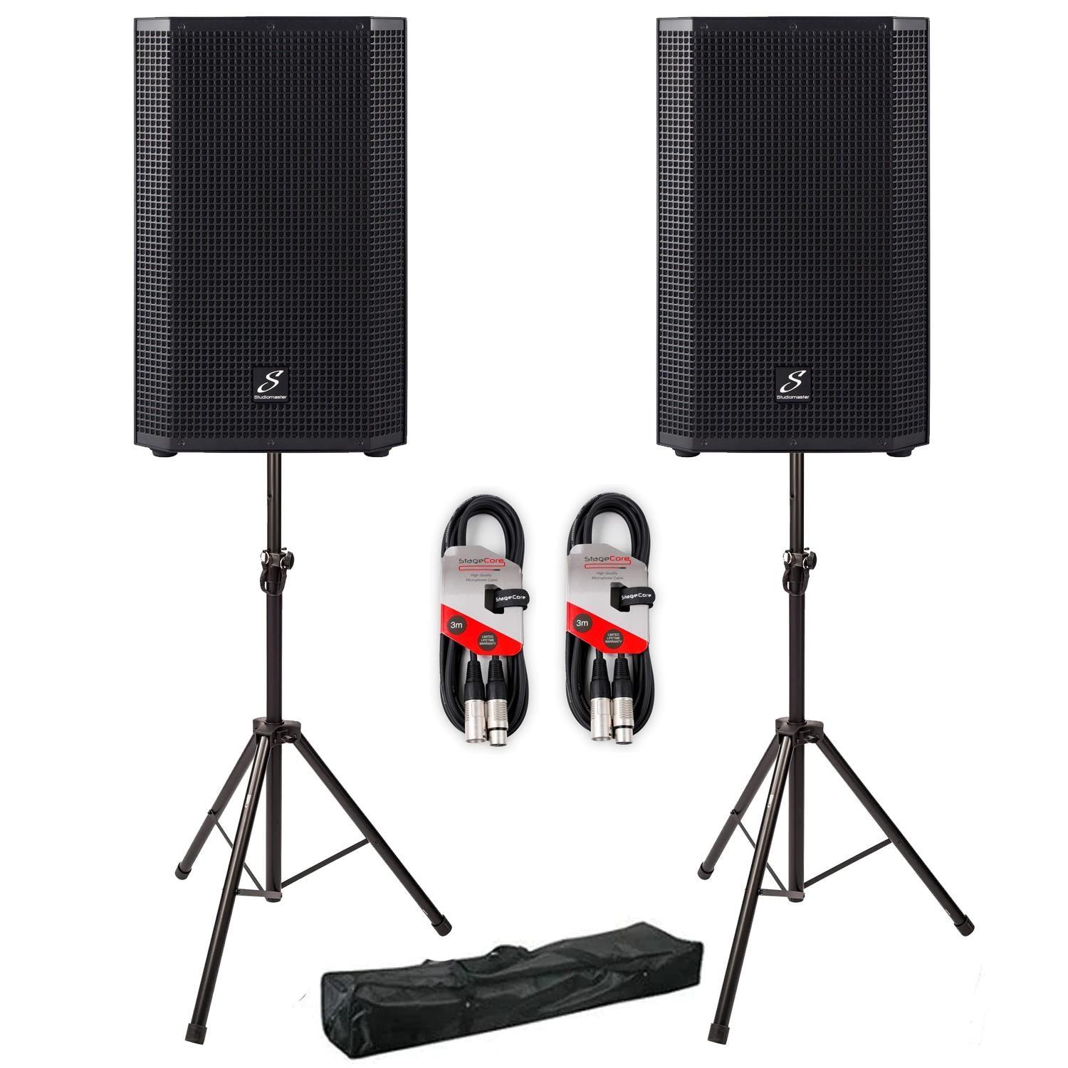 2 x Studiomaster Vortex 10A 10" Active Speaker with Stands & Cables - DY Pro Audio