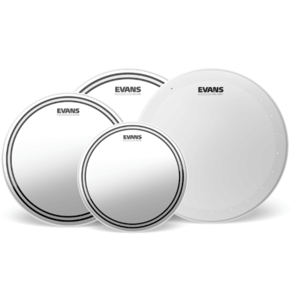 Evans EC2S clear drum heads pack 12 13 16 with 14 HD Dry snare head