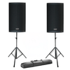 Two FBT X-Lite 108A 8 inch active speakers with stands