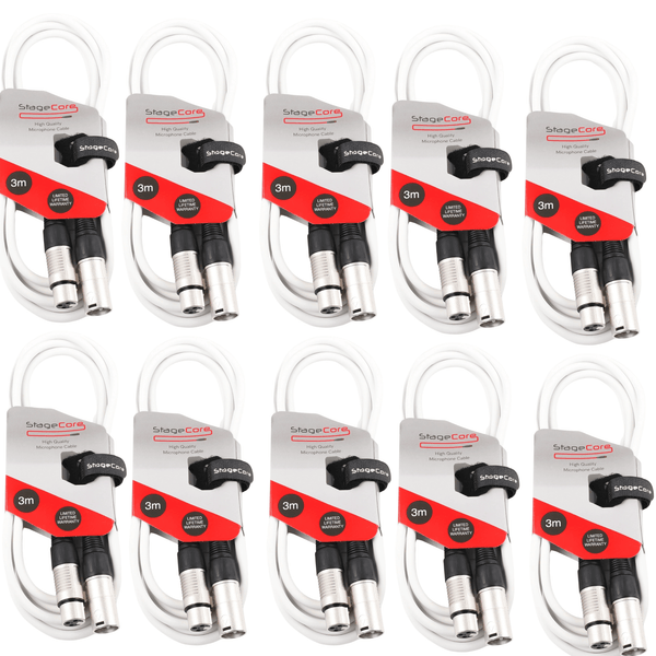 10 x StageCore 3m White XLR Microphone Cable