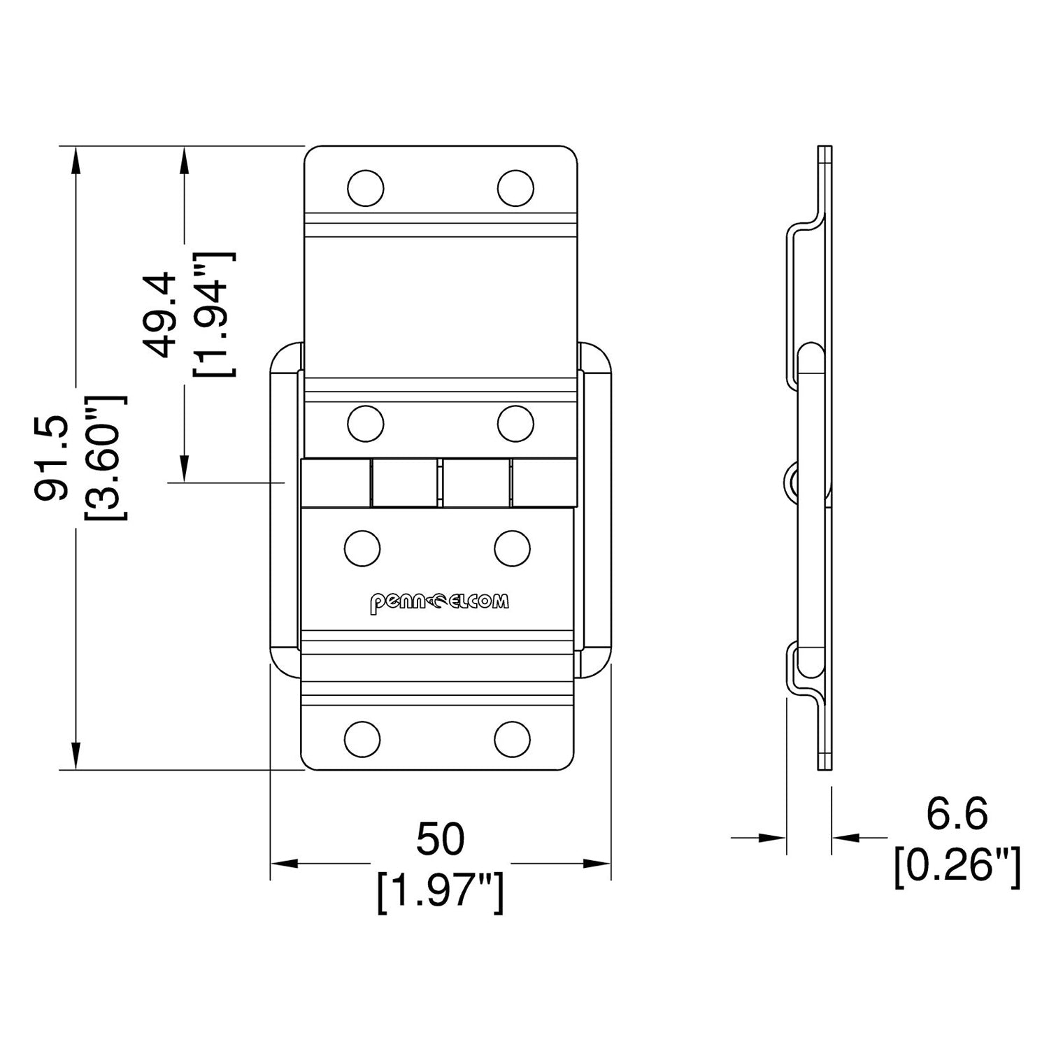 Penn Elcom P1995K Black Heavy Duty Strut Hinge 91.5mm x 50mm