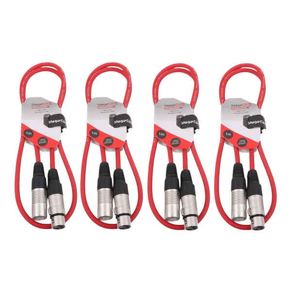 4 x Stagecore 1m Red XLR Microphone Cable