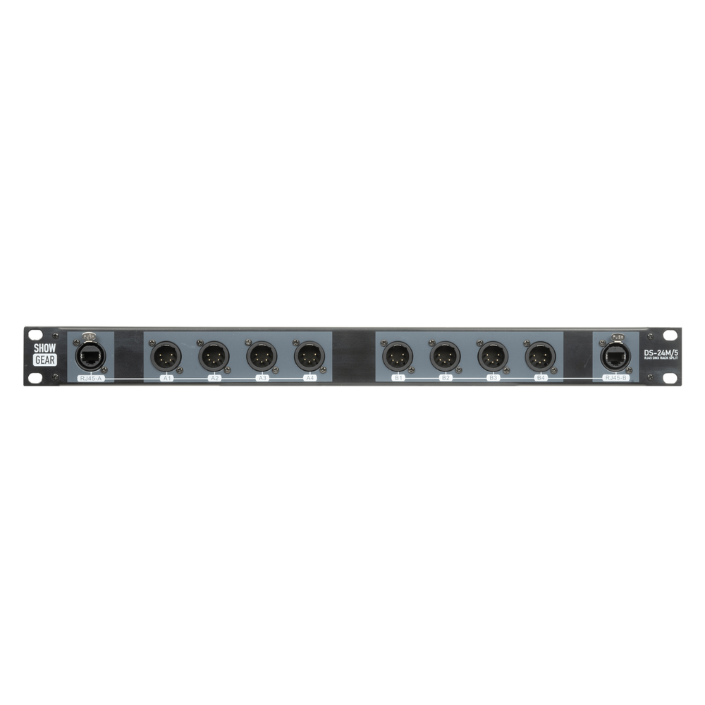 Showgear DS-24M/5 DMX Rack Split 8x 5-pin male XLR to 2x female RJ45 converter (4 universes per CAT cable)