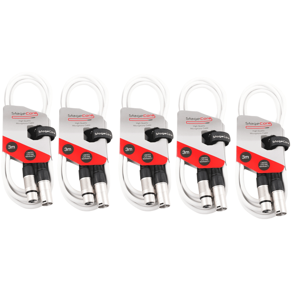 5 x StageCore 3m White XLR Microphone Cable