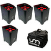 4 x Q - LED Lighting Flux Q4IP+ IP Battery Powered Uplighter with Carry Bag