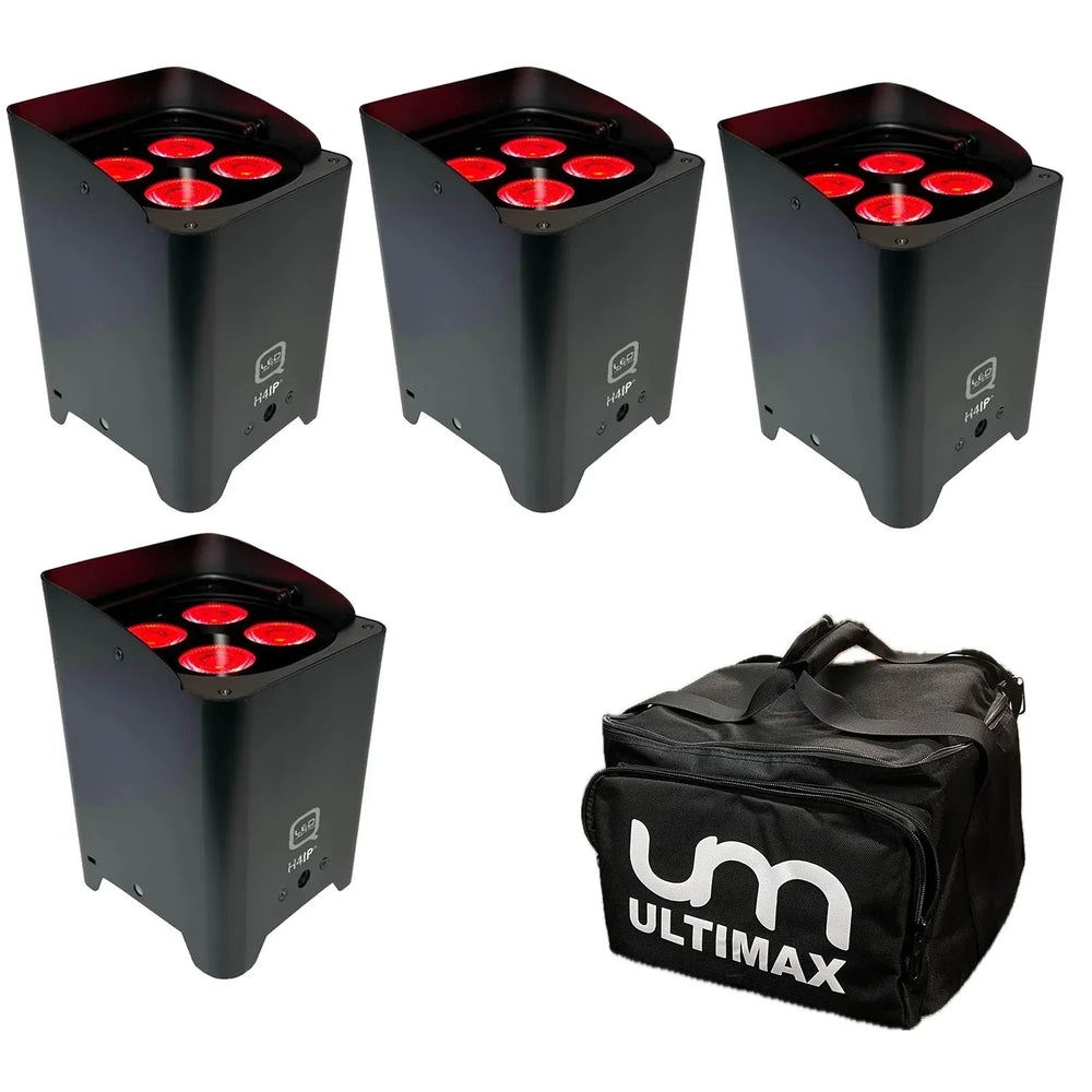 4 x Q - LED Lighting Flux Q4IP+ IP Battery Powered Uplighter with Carry Bag