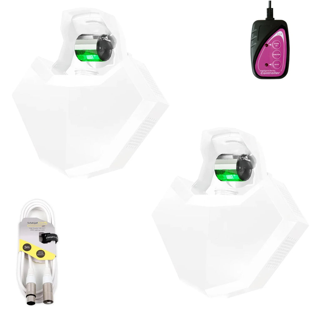 2 x Equinox Helix Evo XP White 150w Barrel Effect Light with DMX Cable and CA8 Controller