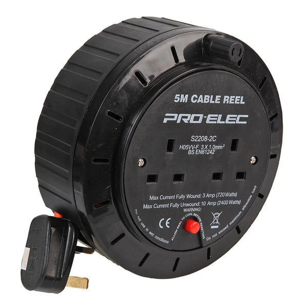 Pro Elec 2 Gang 5m Mains Extension Cable Reel